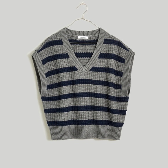 Madewell Waffle Knit Sweater Vest in Stripe - Size Small - Picture 3 of 9